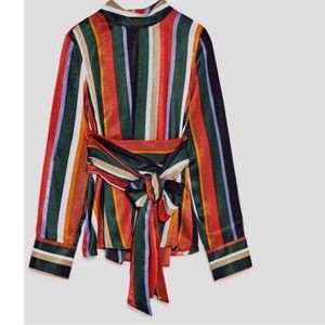 Zara Multicolored Stripe Top with Tie Bow